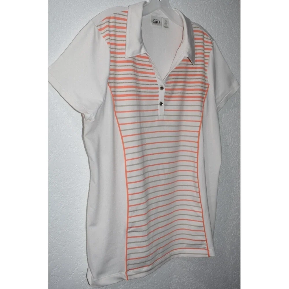 Chicos Zenergy Sz 3 (=XL) Activewear Shirt Stretch Stripe Top Short Slv Golf - Picture 4 of 16